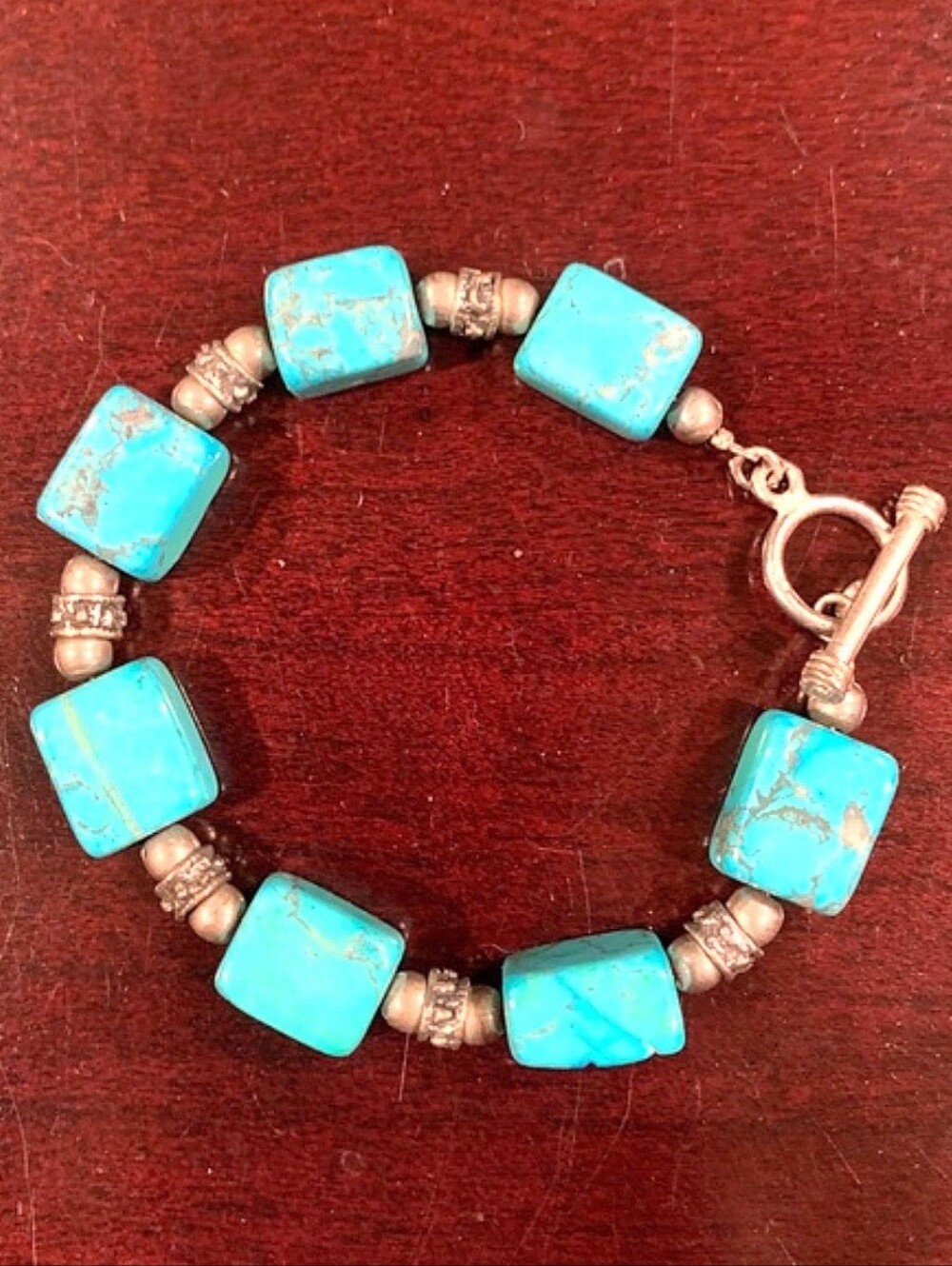 8" Sterling Silver 925 And Turquoise Bracelet - Picture 2 of 2